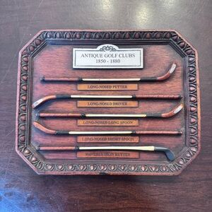 Antique Golf Club 1850-1880 Plaque with Miniature Clubs
